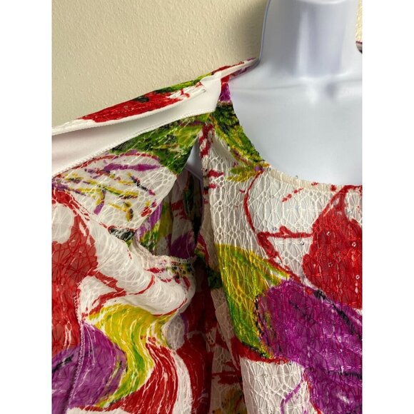 Joseph Ribkoff Floral Top Blazer Set size 12 Lace Lightweight Red Green Full Zip - Picture 12 of 16